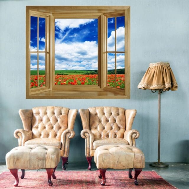 'Through The Window' Wall  Mural - Poppies