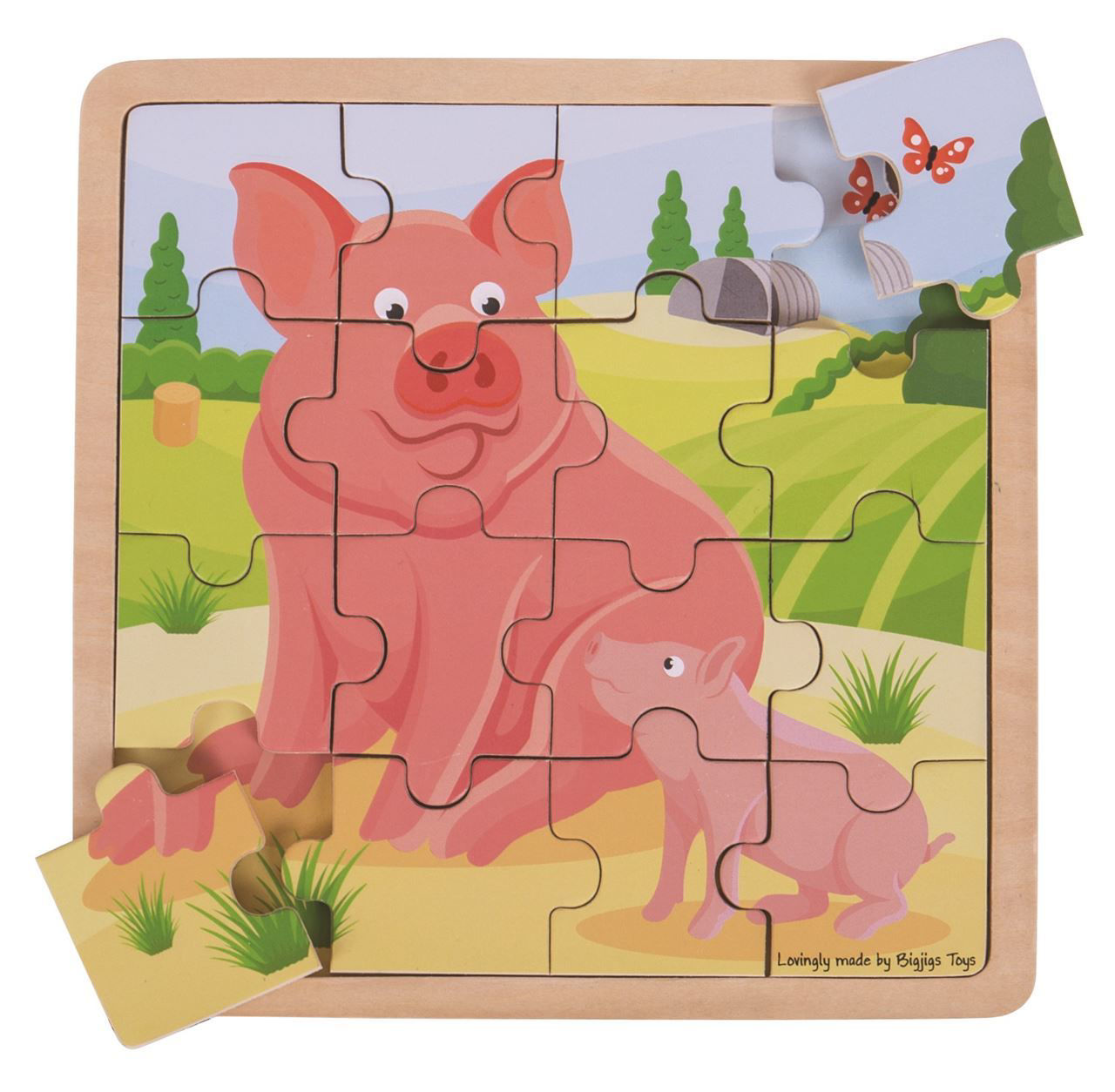 16 Piece Wooden Puzzle - Pig and Piglet